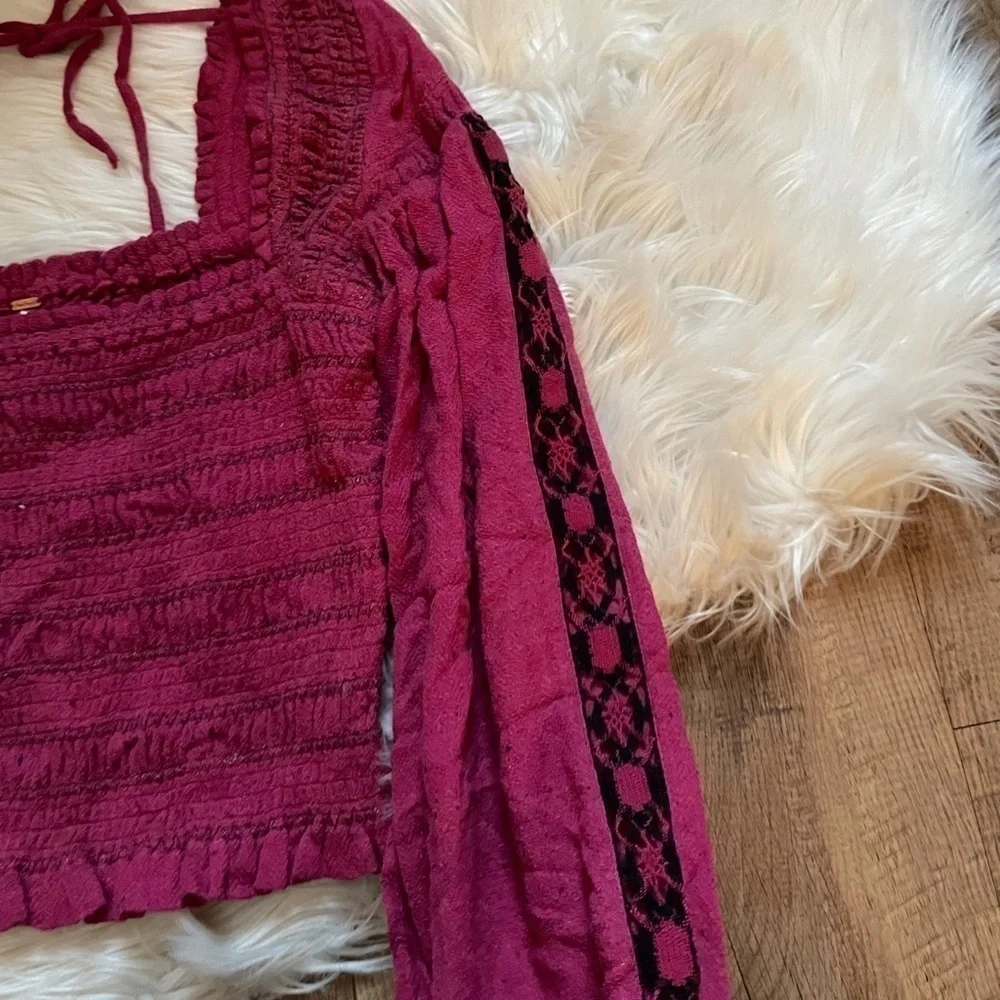 FREE PEOPLE Maggie Embroidered Long Sleeve Top